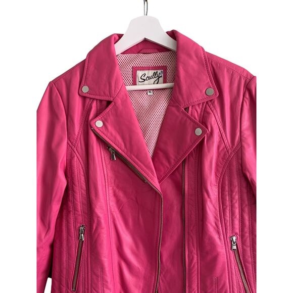 Scully Pink Leather Jacket Womens XL Moto Biker Zippers Vintage - Picture 3 of 7